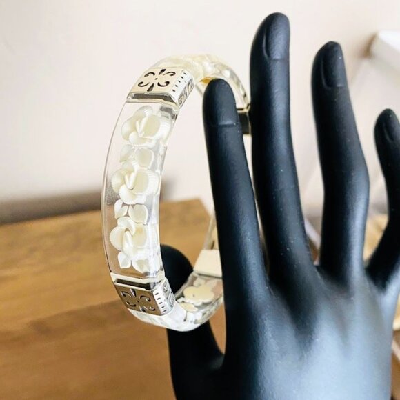 Brighton Clear Lucite 3-D Orchid Floral Bracelet Bangle - Picture 4 of 7